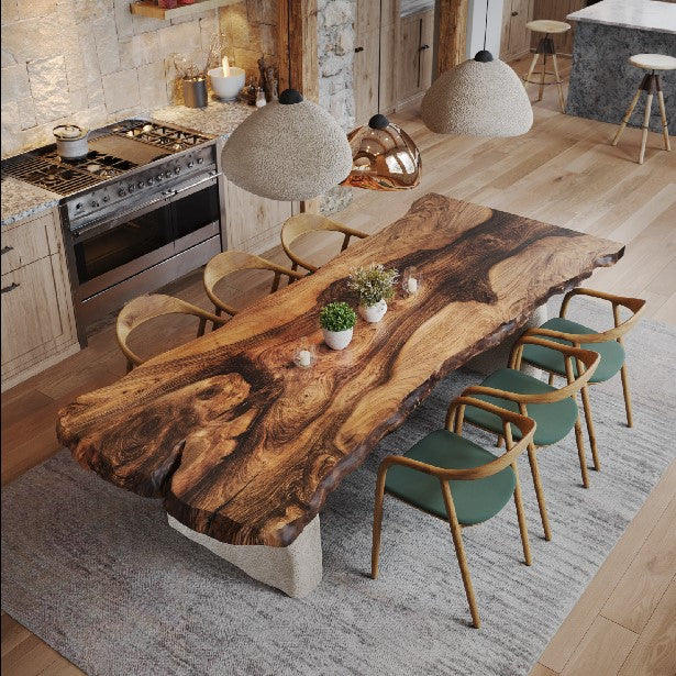 rustic luxury dining table in a luxurious dining room