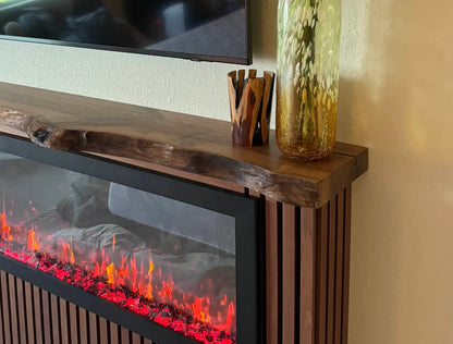 Walnut Wood live edge mantel shelf