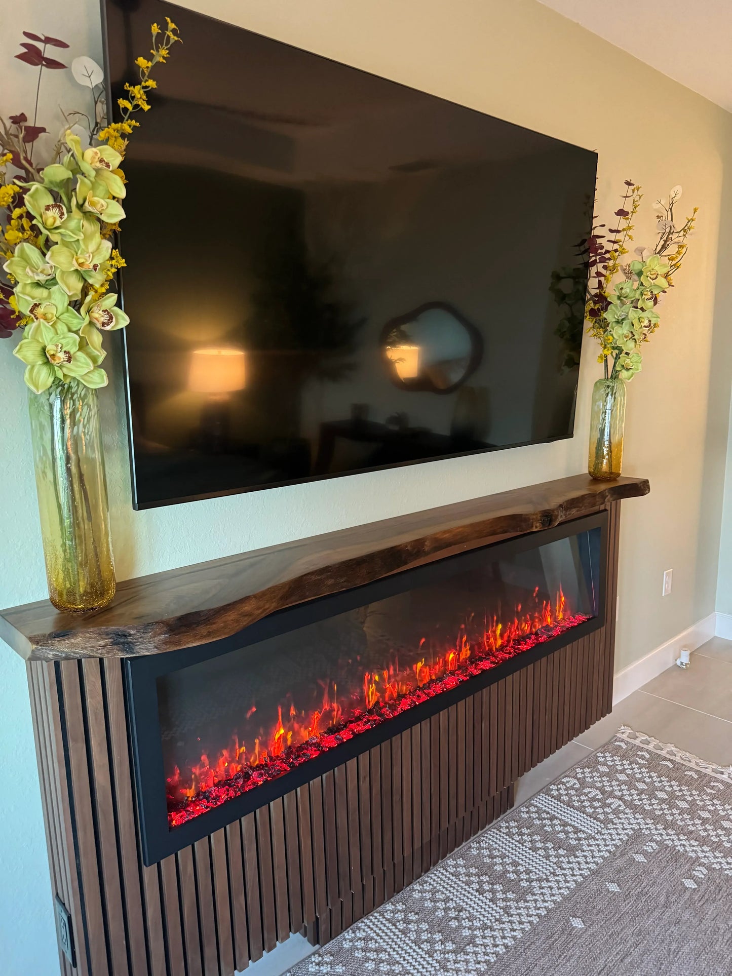 Wooden live edge mantel shelf