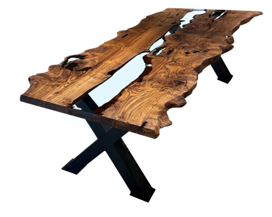 chestnut dining room table with black legs