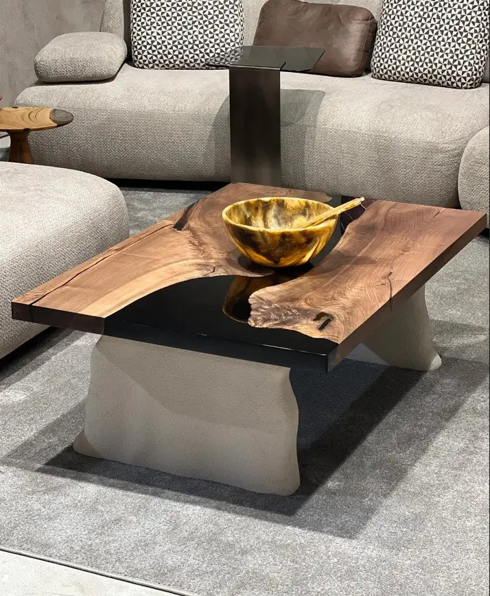 coffee table with stone looking legs