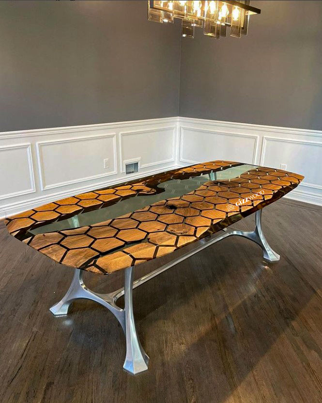 epoxy resin hex walnut table