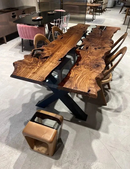 live edge river chestnut dining table