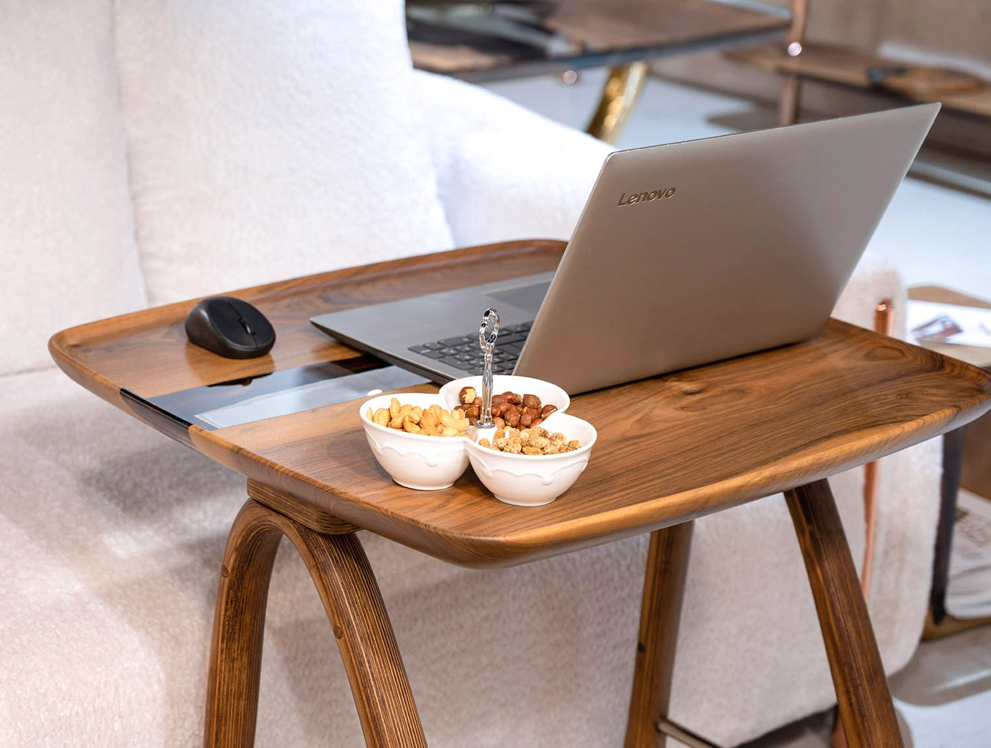 luxury walnut epoxy resin tv tray detailed