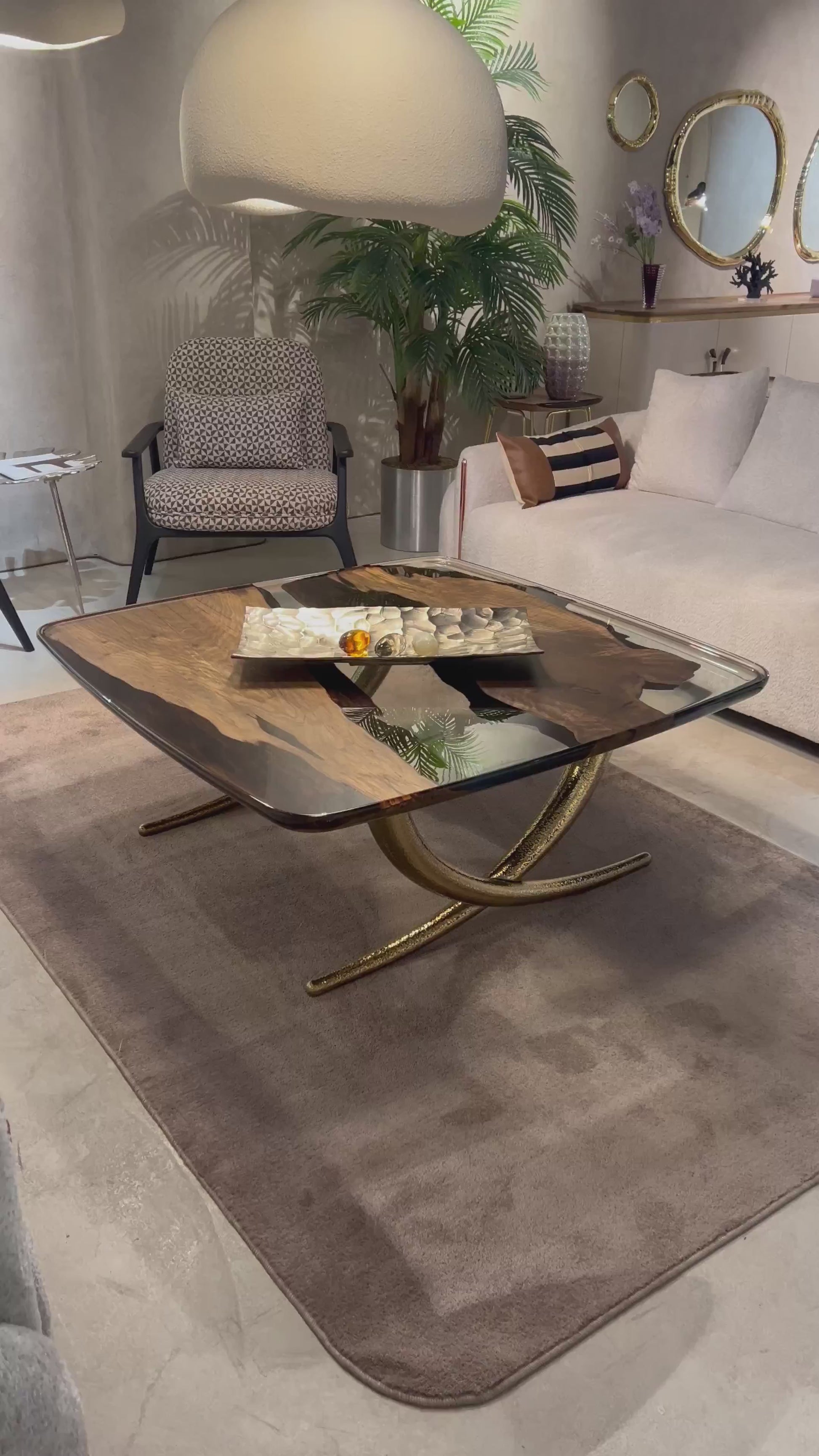 Epoxy Resin Living Room Coffee Table made of solid walnut top view