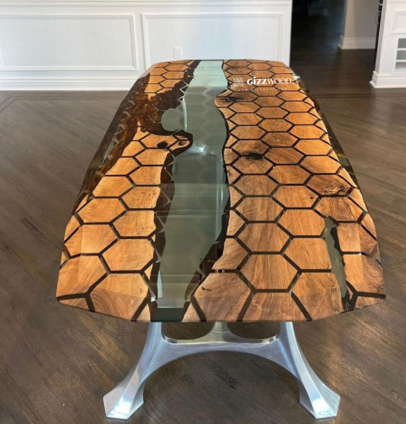 resin hex walnut table