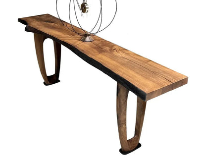 rustic console sofa table made of walnut