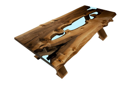 rustic walnut wood resin river dining table