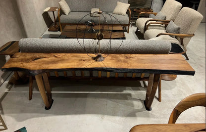 walnut rustic sofa table with walnut legs