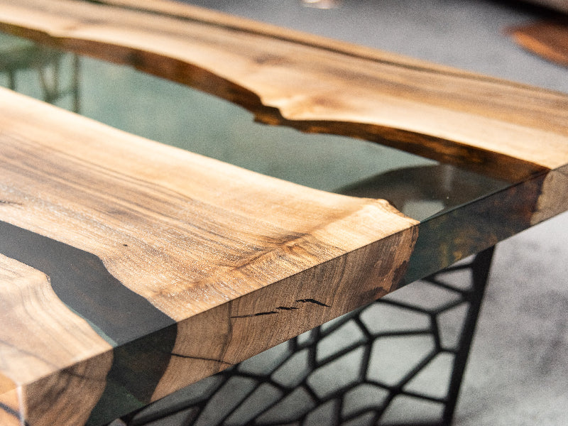 wood resin coffee table detail