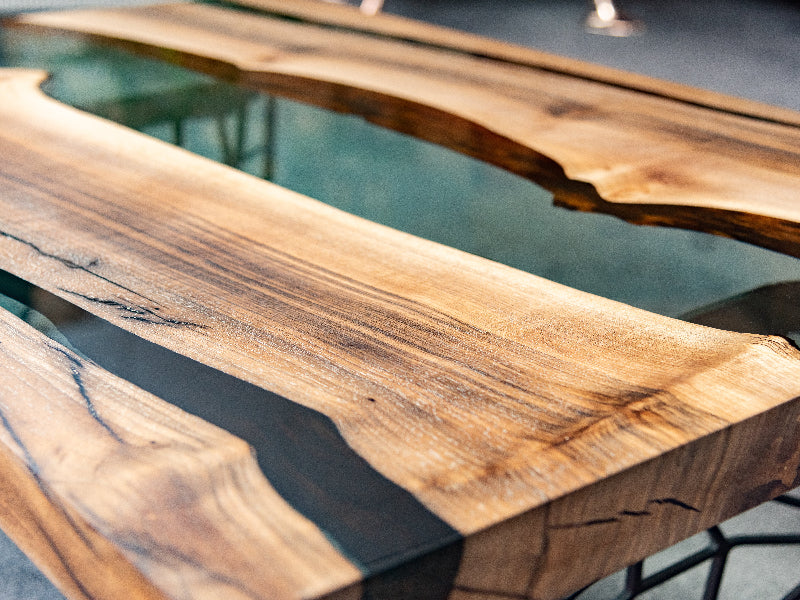 wood resin coffee table detailed look